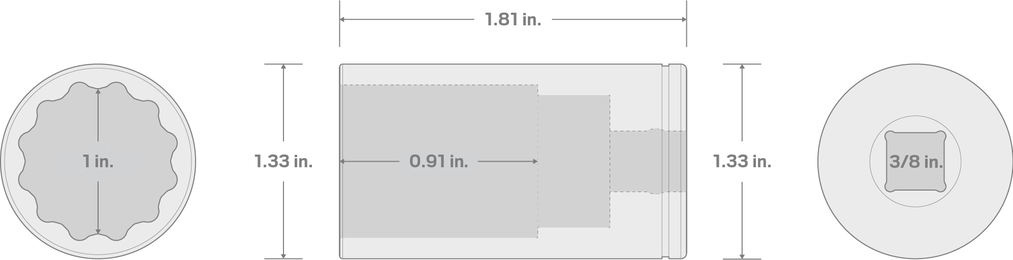 Specs for 3/8 Inch Drive x 1 Inch Semi-Deep 12-Point Socket