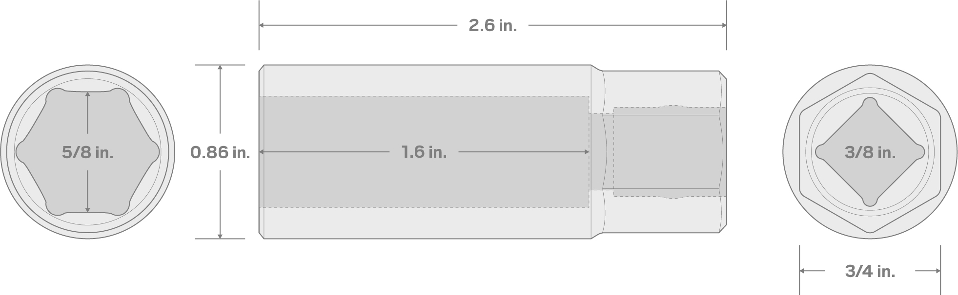 Specs for 3/8 Inch Drive x 5/8 Inch Spark Plug Socket