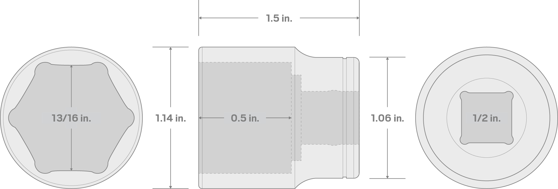 Specs for 1/2 Inch Drive x 13/16 Inch 6-Point Socket