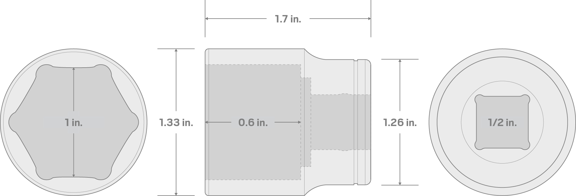 Specs for 1/2 Inch Drive x 1 Inch 6-Point Socket