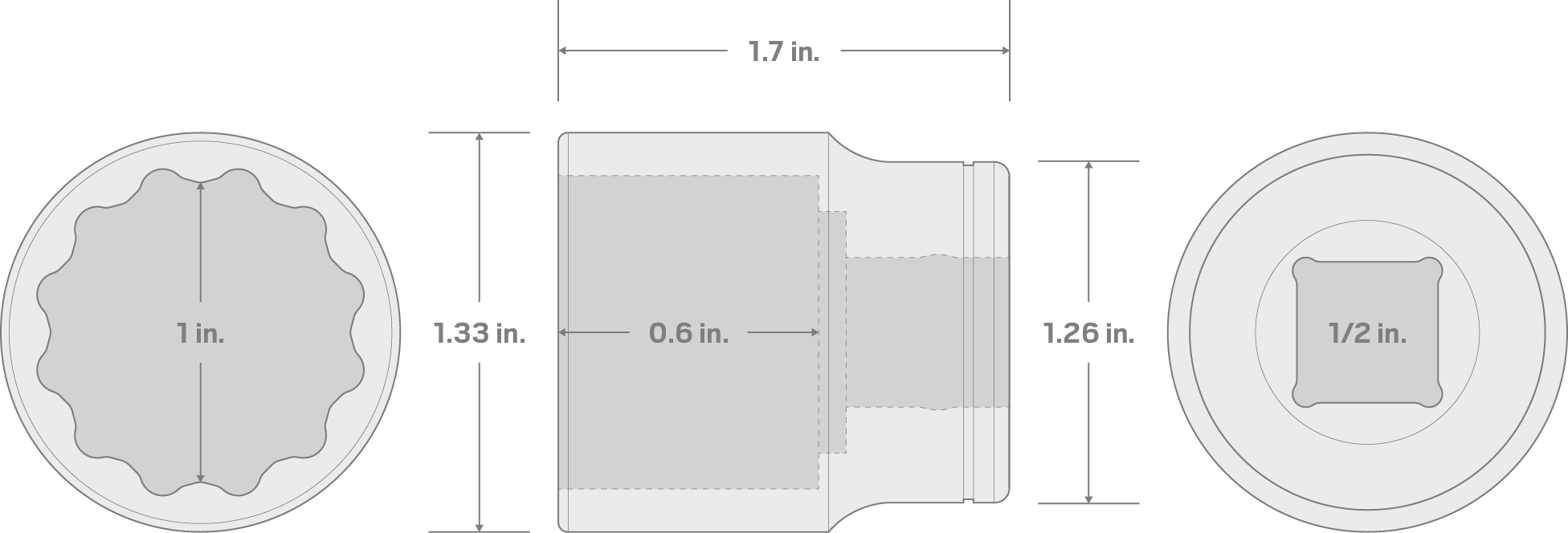 Specs for 1/2 Inch Drive x 1 Inch 12-Point Socket