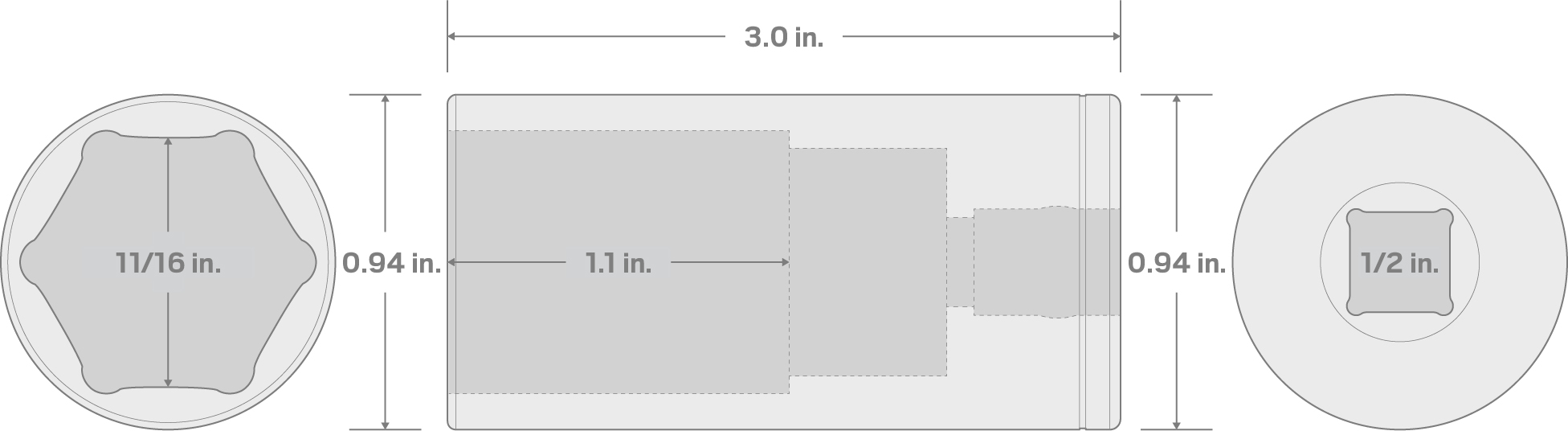 Specs for 1/2 Inch Drive x 11/16 Inch Deep 6-Point Socket