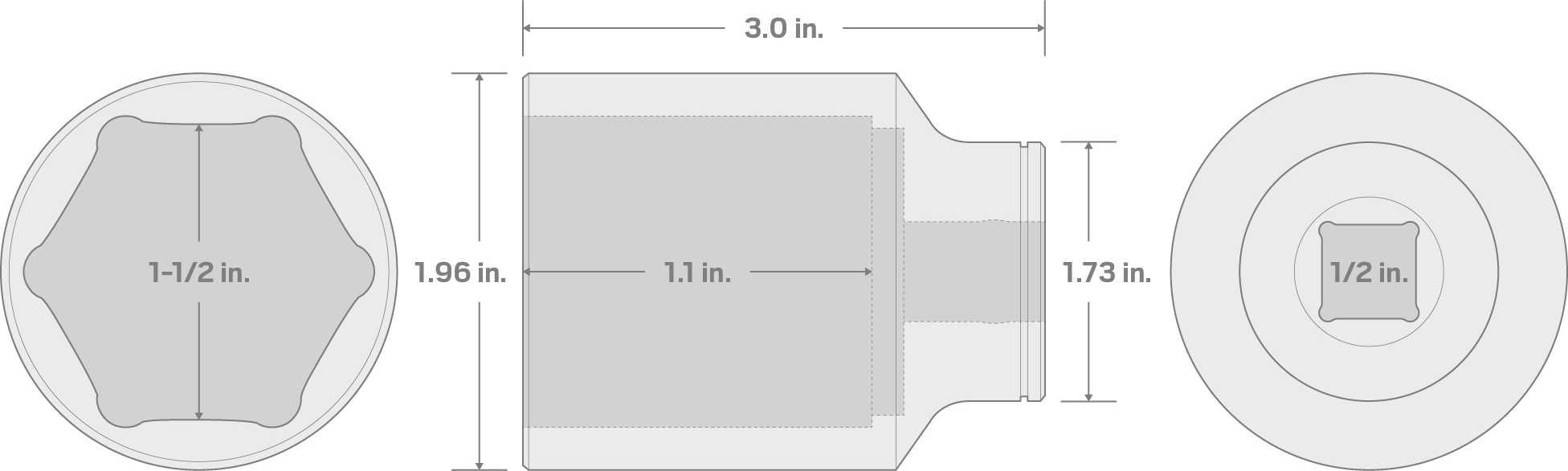 Specs for 1/2 Inch Drive x 1-1/2 Inch Deep 6-Point Socket