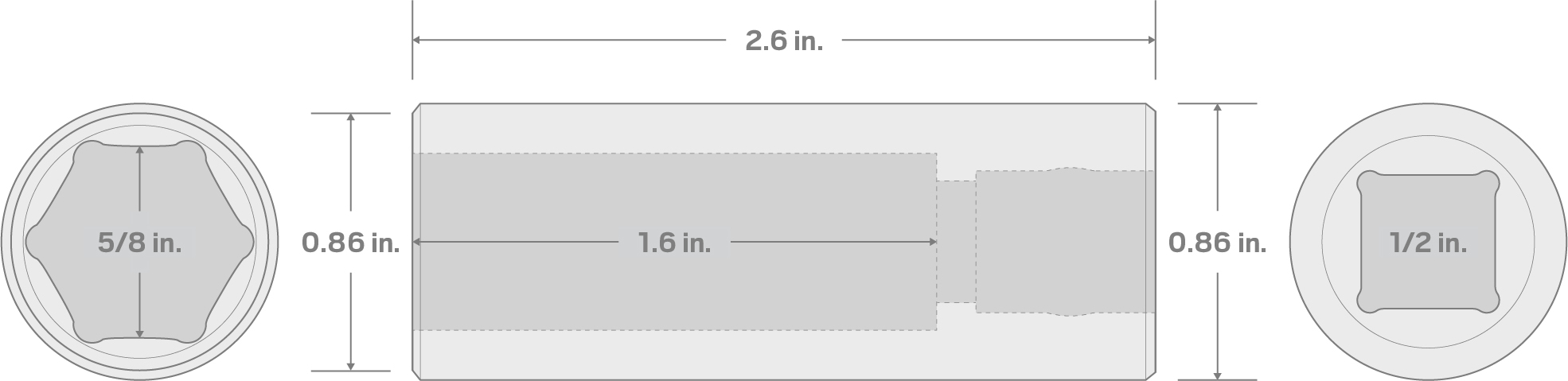 Specs for 1/2 Inch Drive x 5/8 Inch Spark Plug Socket