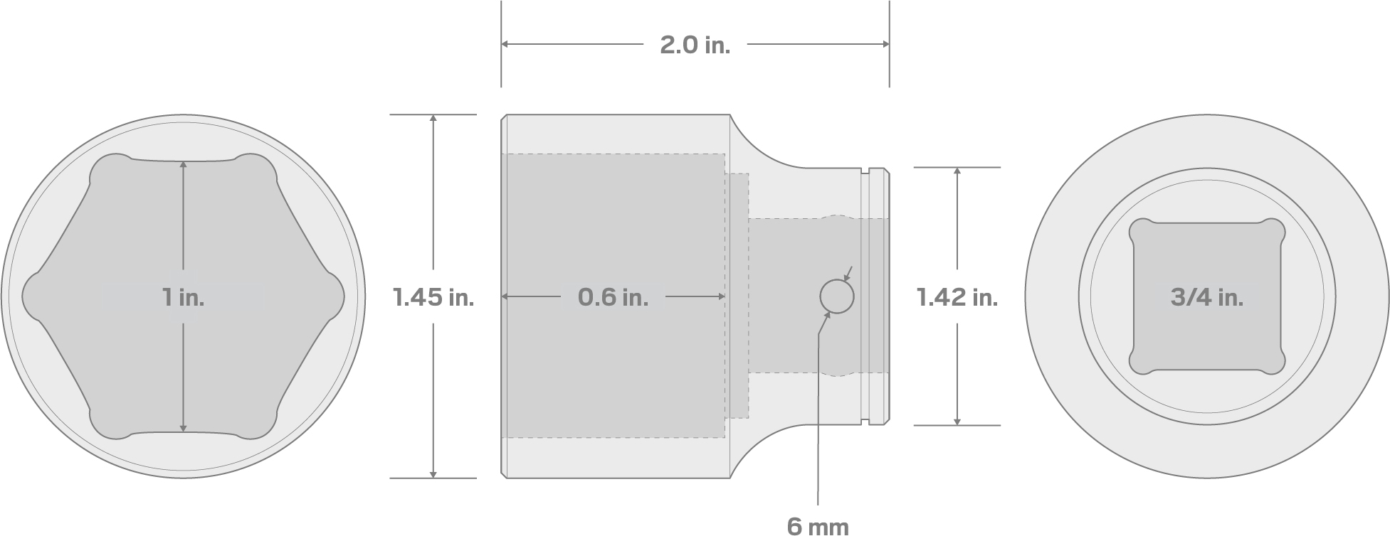 Specs for 3/4 Inch Drive x 1 Inch 6-Point Socket