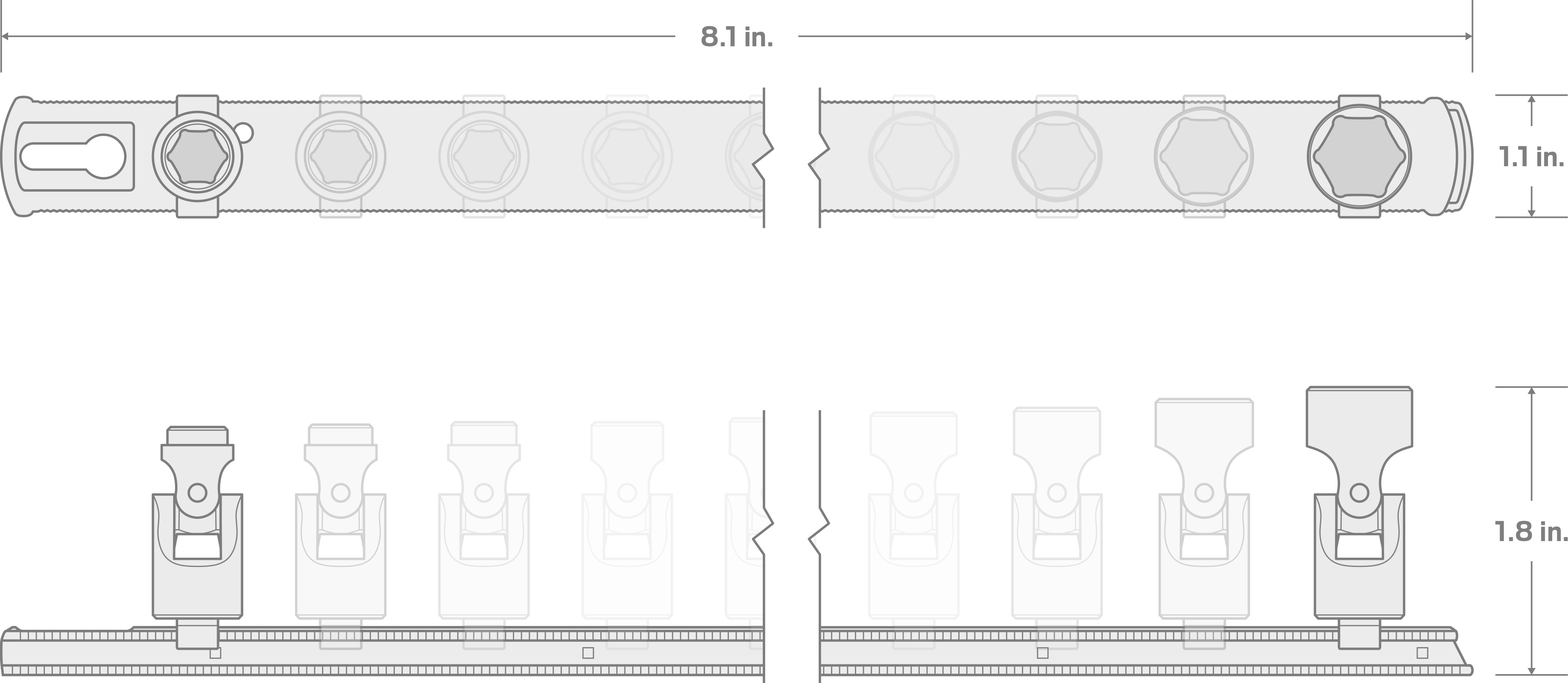 Specs for 1/4 Inch Drive 6-Point Universal Joint Socket Set with Rail, 7-Piece (1/4-9/16 in.)