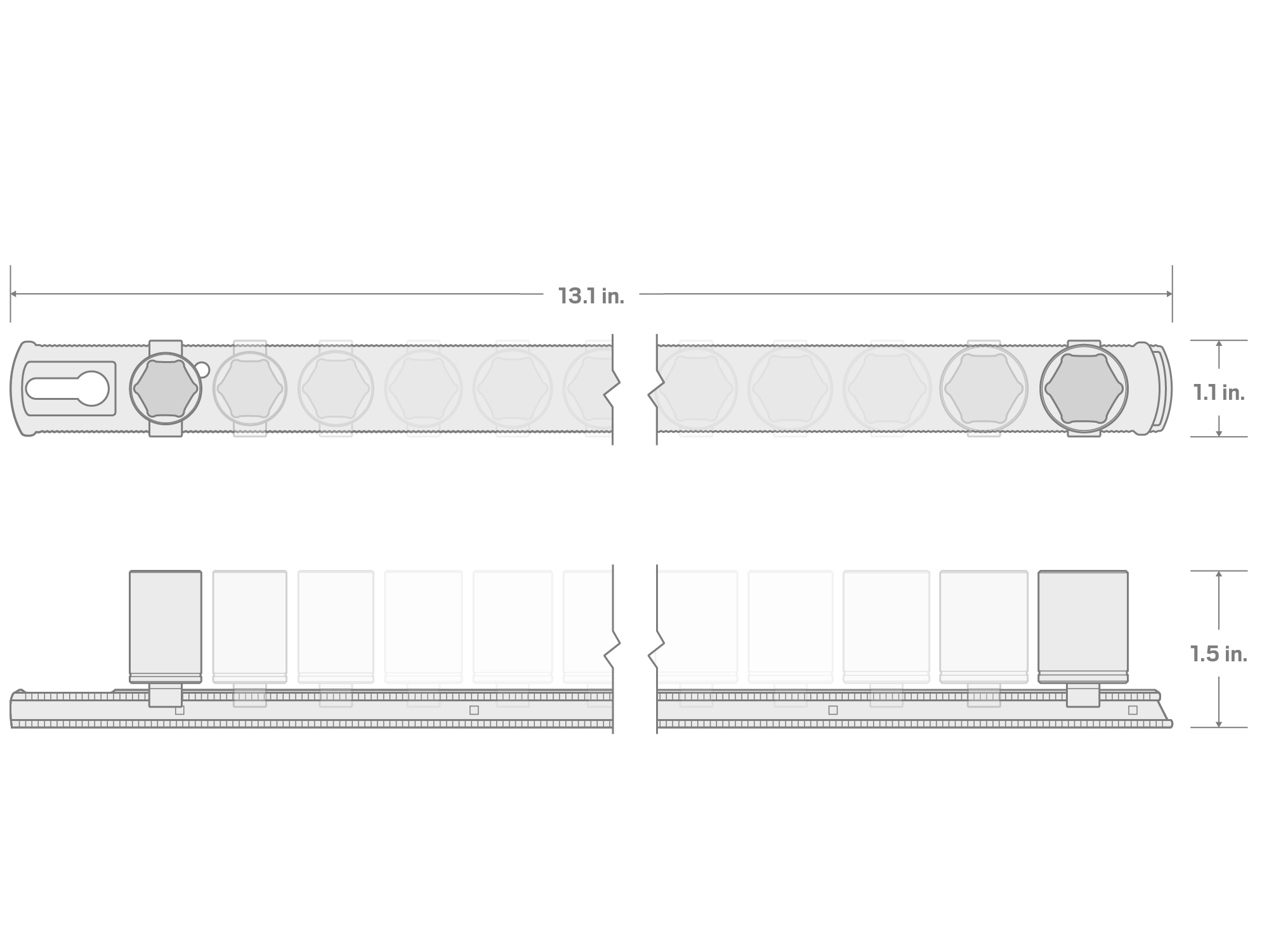 Specs for 1/4 Inch Drive Shallow 6-Point Socket Set with Rail, 13-Piece (5/32 - 11/16 in.)