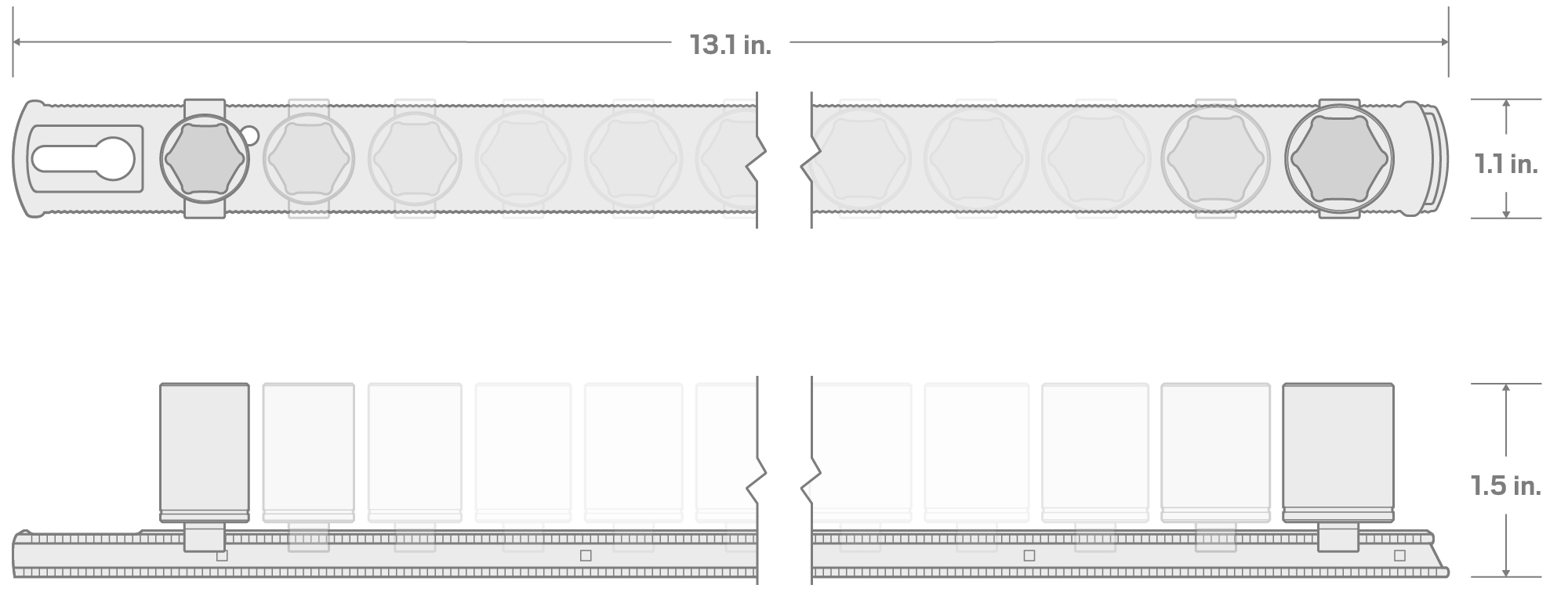 Specs for 1/4 Inch Drive Shallow 6-Point Socket Set with Rail, 16-Piece (4 - 17 mm)