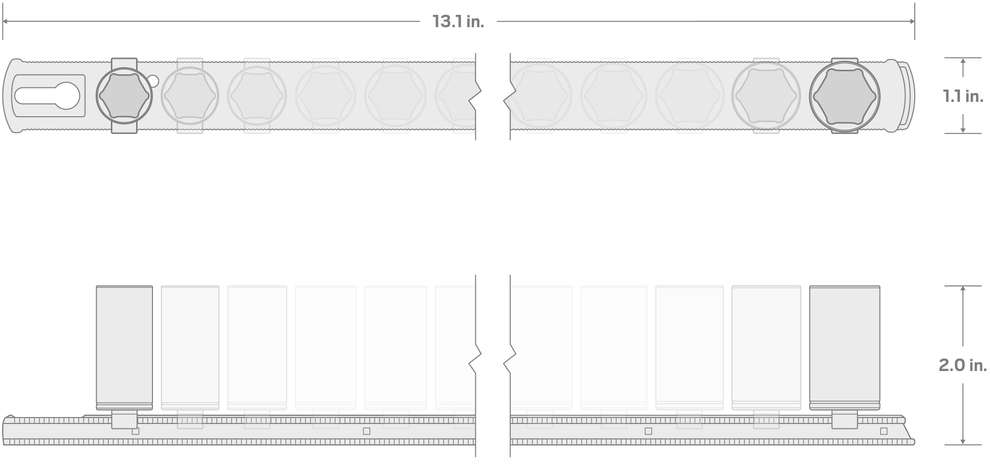 Specs for 1/4 Inch Drive Semi-Deep 6-Point Socket Set with Rail, 16-Piece (4 - 17 mm)