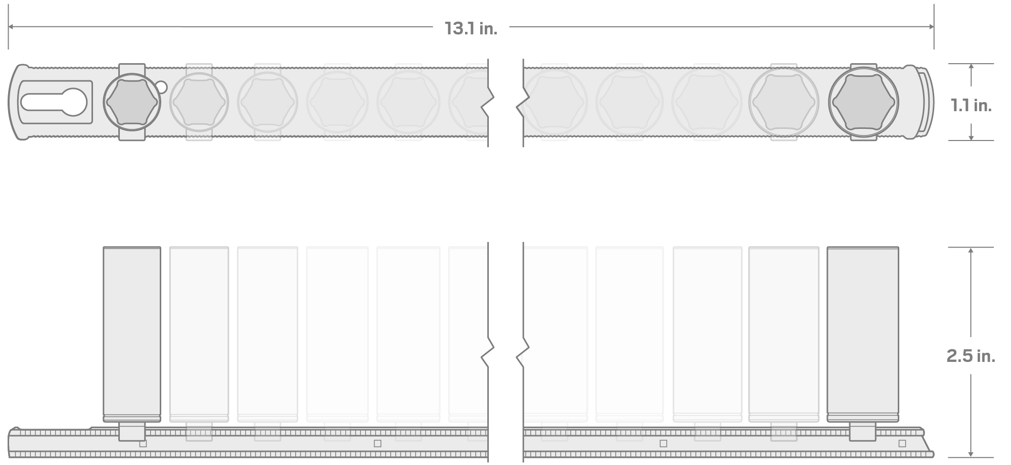 Specs for 1/4 Inch Drive Deep 6-Point Socket Set with Rail, 16-Piece (4 - 17 mm)