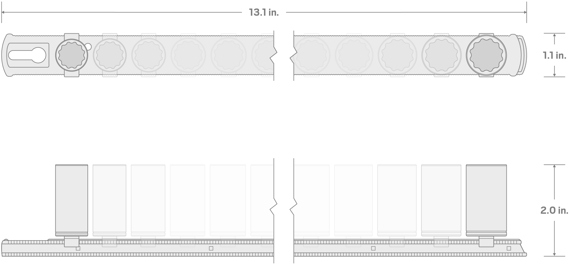 Specs for 1/4 Inch Drive Semi-Deep 12-Point Socket Set with Rail, 13-Piece (5/32 - 11/16 in.)