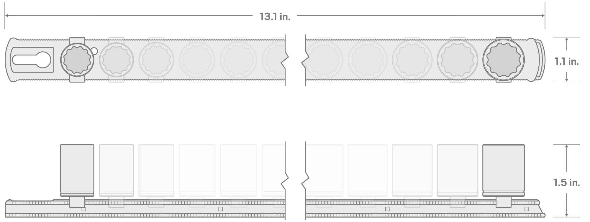 Specs for 1/4 Inch Drive Shallow 12-Point Socket Set with Rail, 16-Piece (4 - 17 mm)