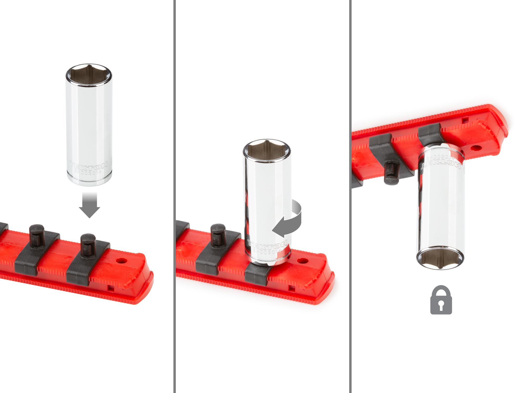 Includes: 5/32 - 9/16 inch (SAE), 4-15 mm (Metric) 6-point deep sockets. No skipped sizes. Comes with rail and tray storage. SHD90208.