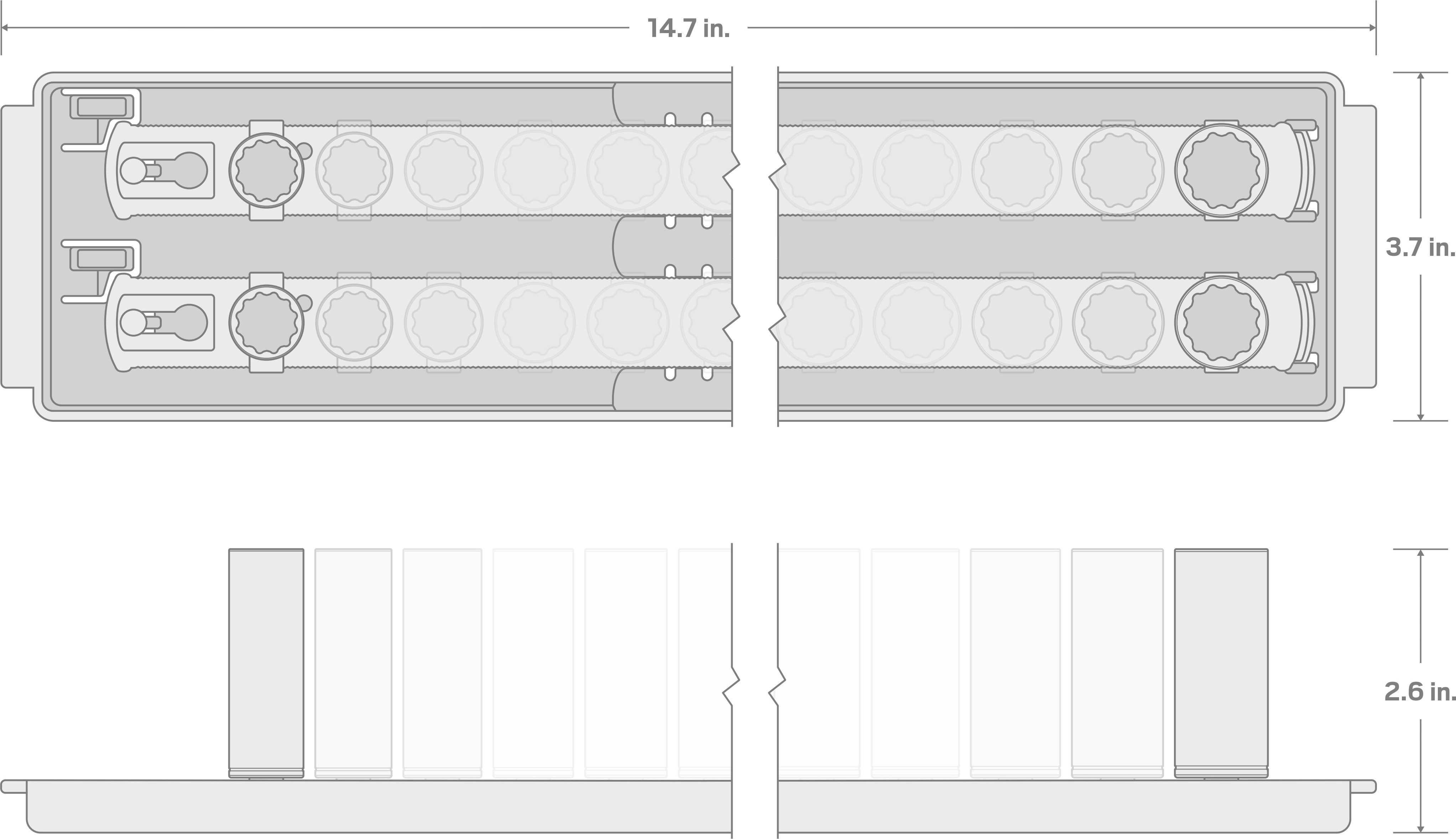 Specs for 1/4 Inch Drive 12-Point Socket Set with Rails and Tray, 22-Piece (5/32-9/16 in.)