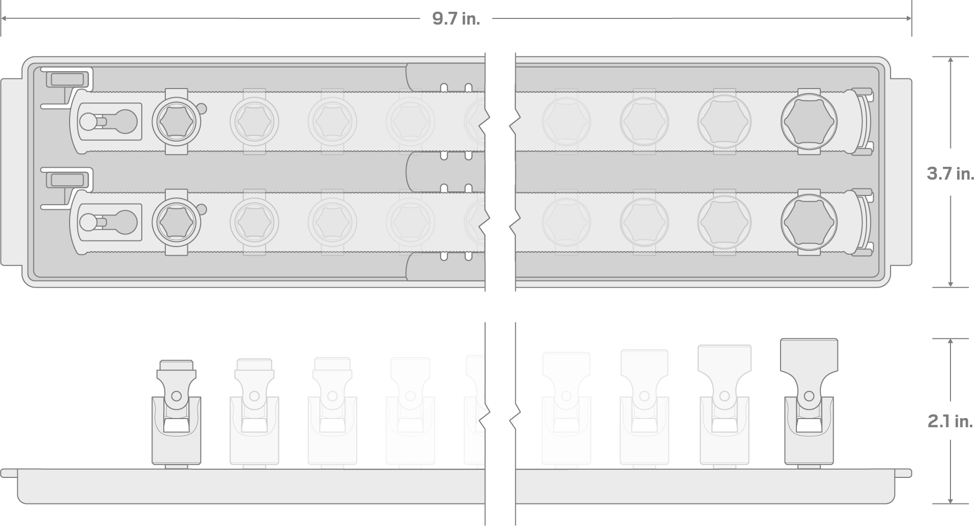 Specs for 1/4 Inch Drive 6-Point Universal Joint Socket Set with Rails and Tray, 16-Piece (1/4-9/16 in., 6-14 mm)