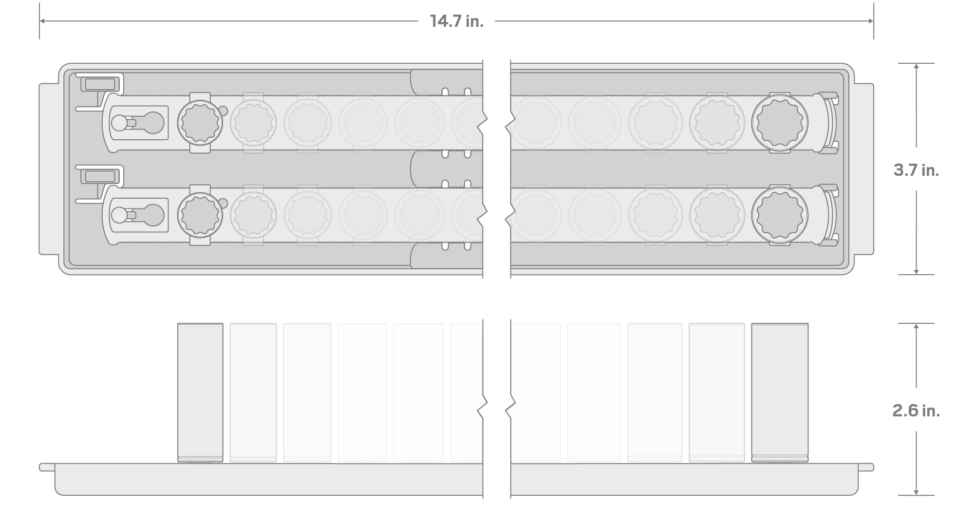 Specs for 1/4 Inch Drive Shallow and Deep 12-Point Socket Set with Rails and Tray, 32-Piece (4 - 17 mm)