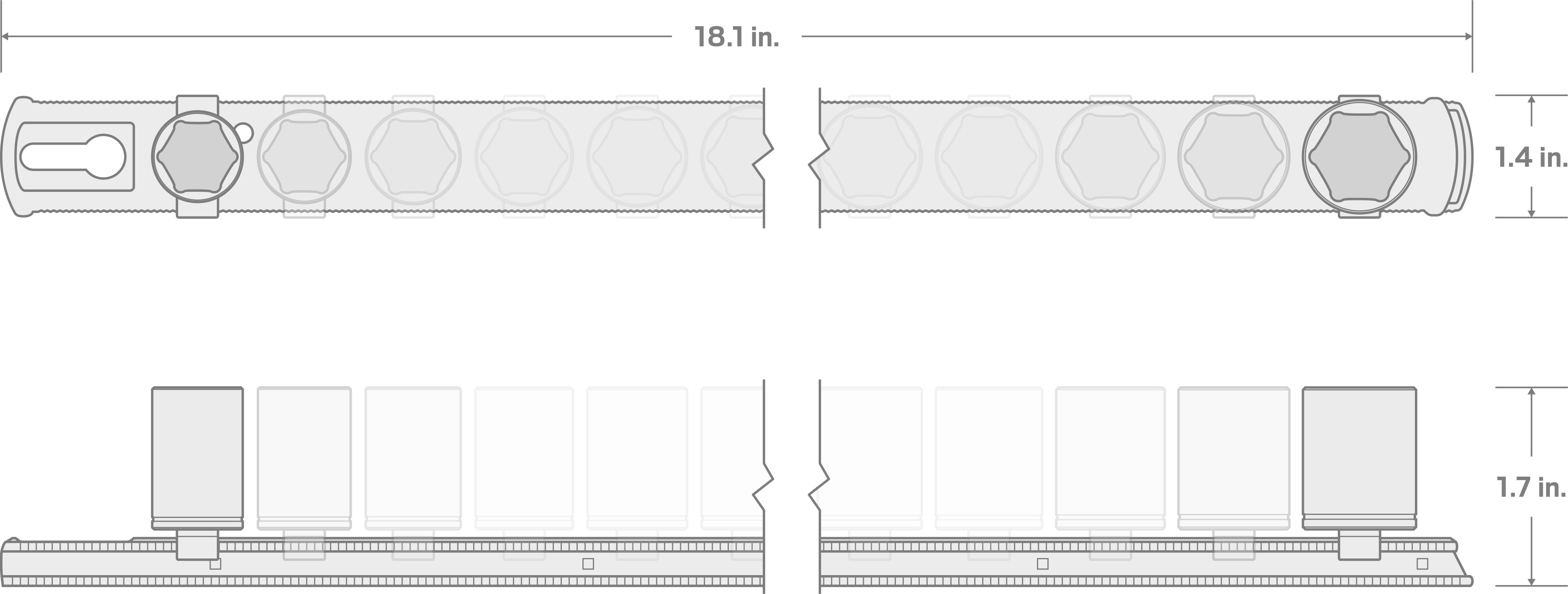 Specs for 3/8 Inch Drive 6-Point Socket Set with Rail, 15-Piece (1/4-1 in.)