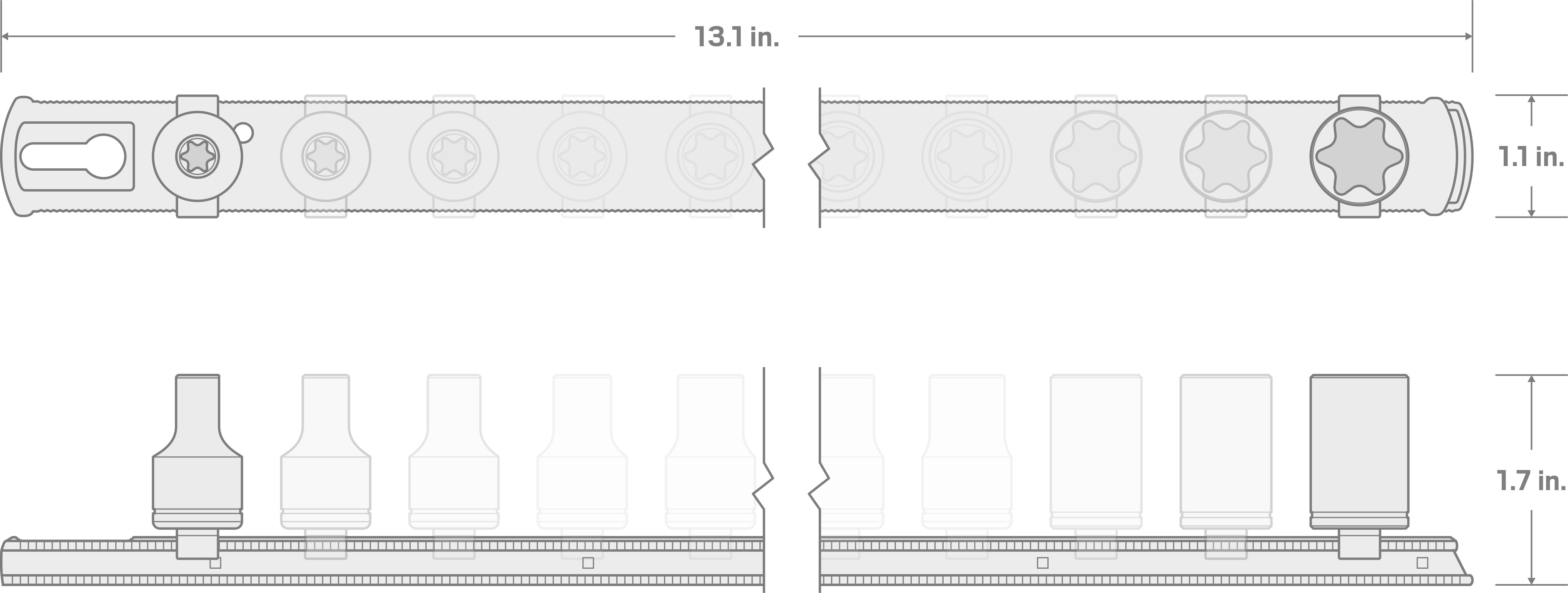 Specs for 3/8 Inch Drive External Star Socket Set with Rail, 12-Piece (E4-E20)