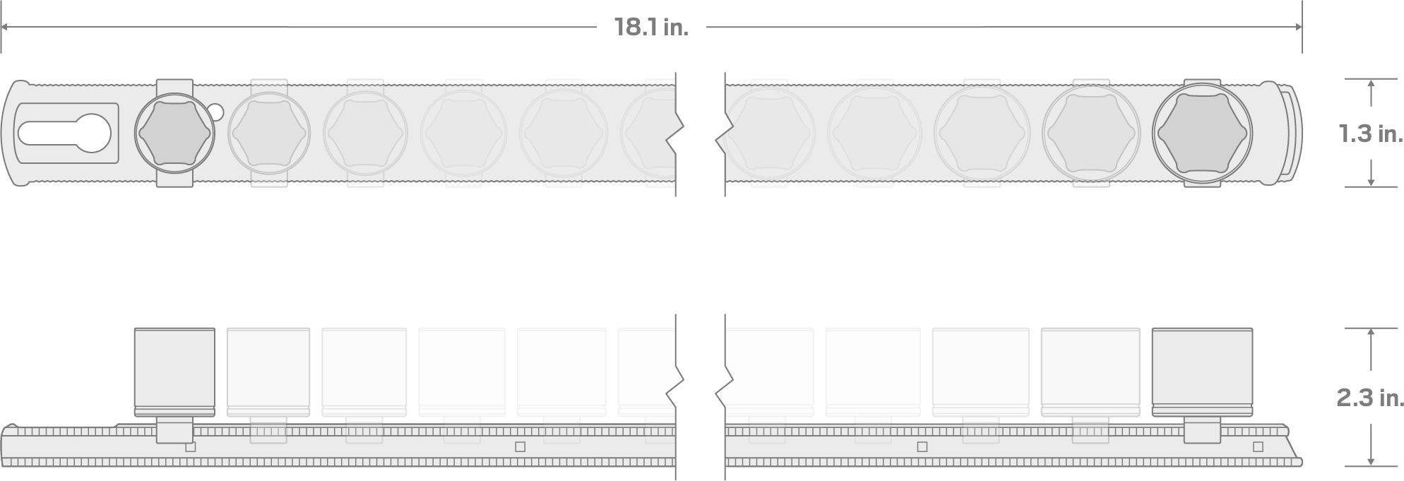 Specs for 3/8 Inch Drive Extra-Shallow 6-Point Socket Set with Rail, 11-Piece (3/8 - 1 in.)