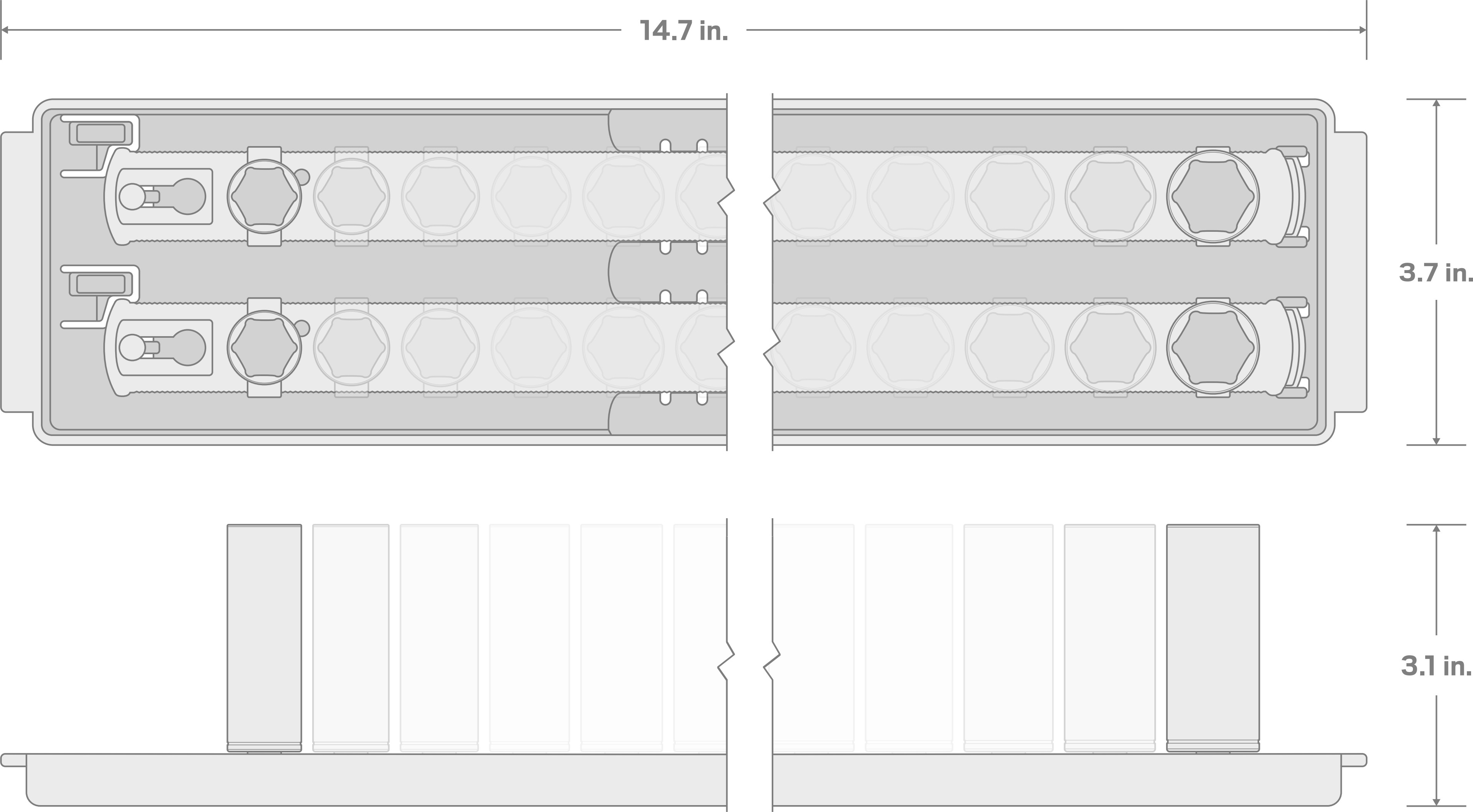 Specs for 3/8 Inch Drive 6-Point Socket Set with Rails and Tray, 18-Piece (5/16-3/4 in.)