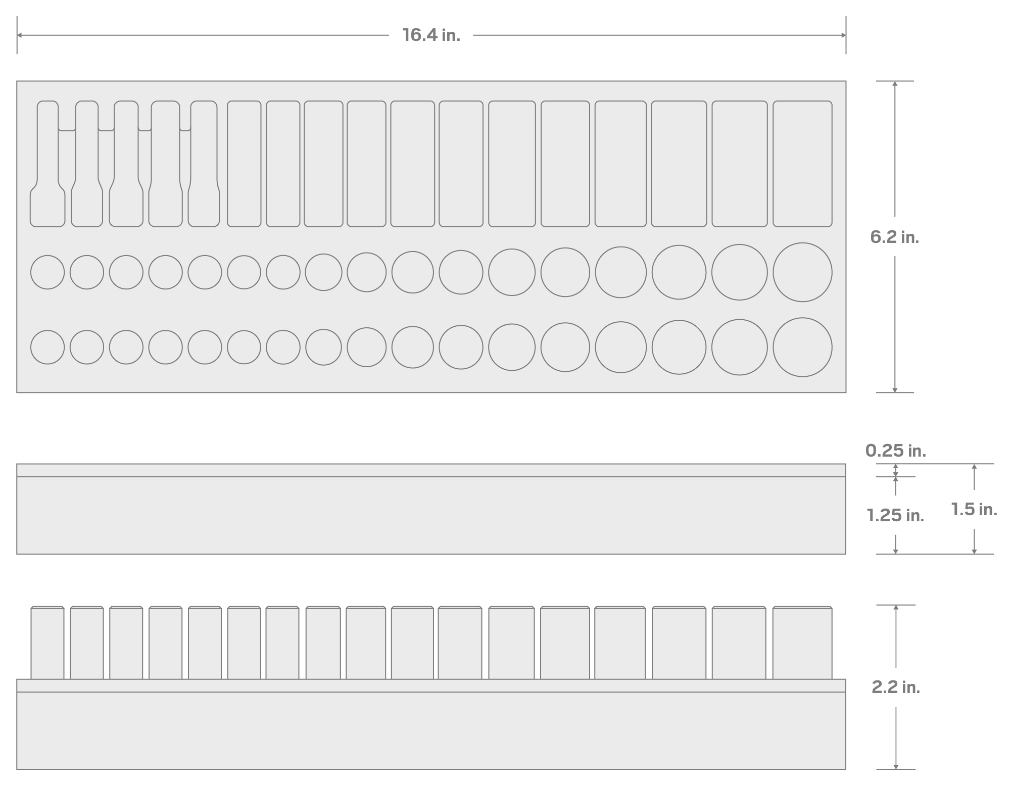 Specs for 3/8 Inch Drive Shallow, Semi-Deep, and Deep 6-Point Socket Set with 16 x 6 Inch Foam Organizer, 51-Piece (6 - 22 mm)
