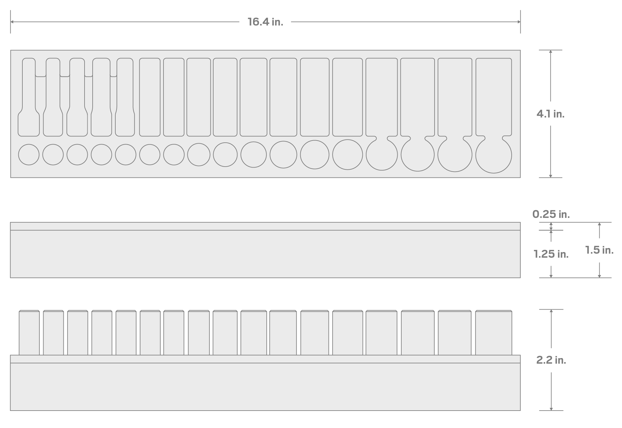 Specs for 3/8 Inch Drive Shallow and Deep 12-Point Socket Set with 16 x 4 Inch Foam Organizer, 34-Piece (6 - 22 mm)