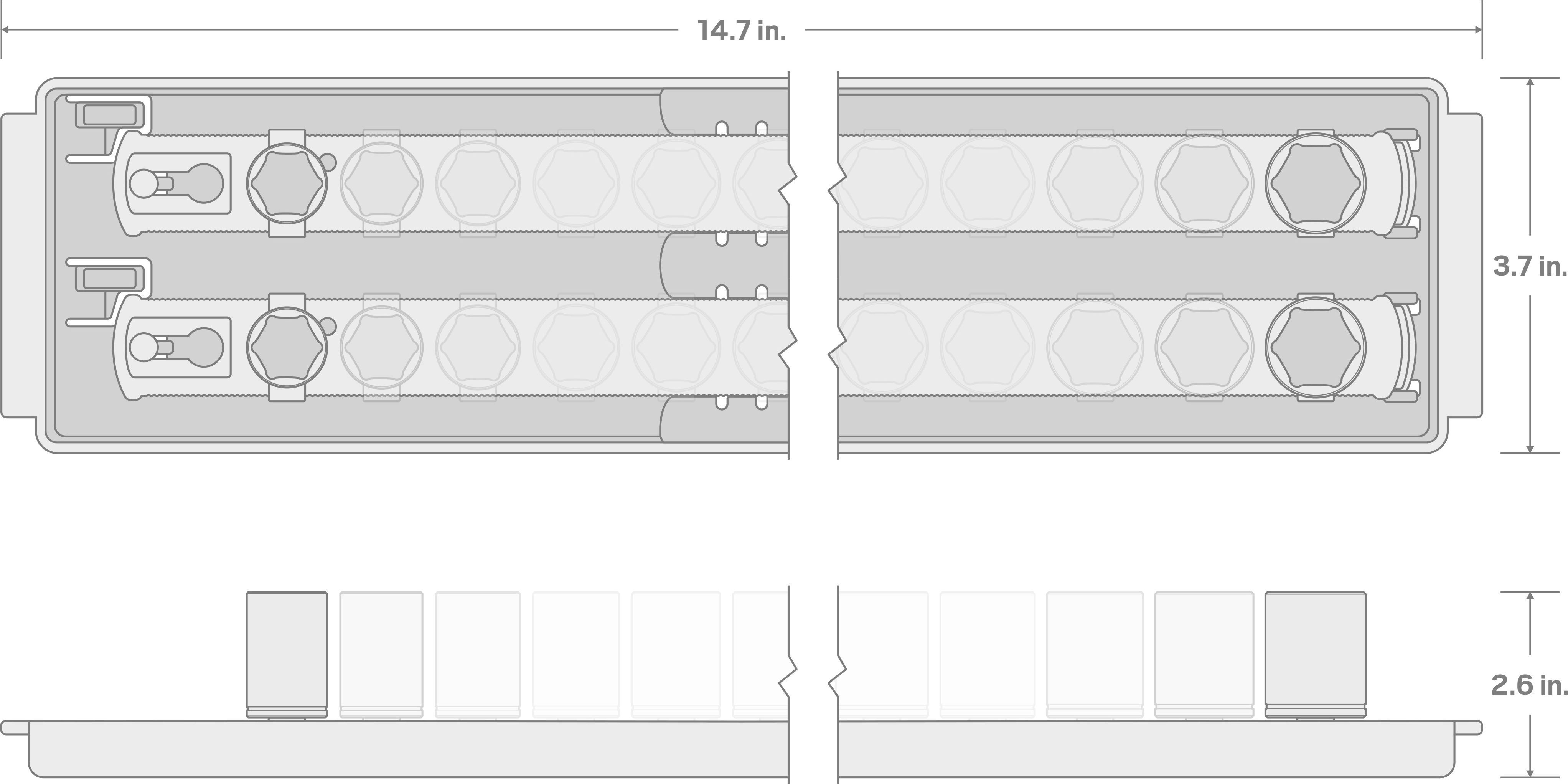 Specs for 1/2 Inch Drive 6-Point Socket Set with Rails and Tray, 16-Piece (3/8 - 1-5/16 in.)