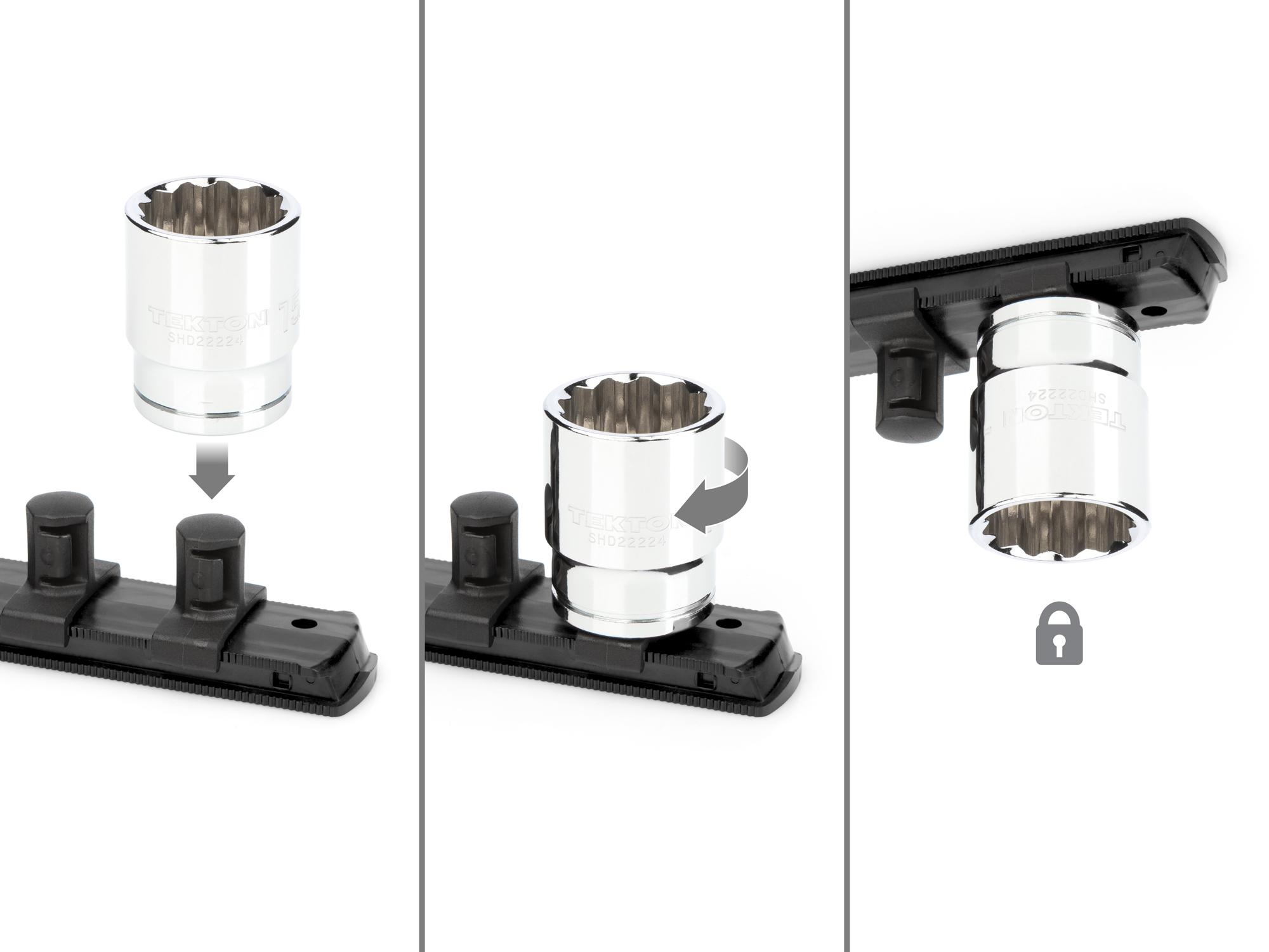 Includes: 15/16 - 1-1/2 inch (SAE) 12-point standard-length sockets. No skipped sizes. Comes with rail and tray storage. SHD92111.