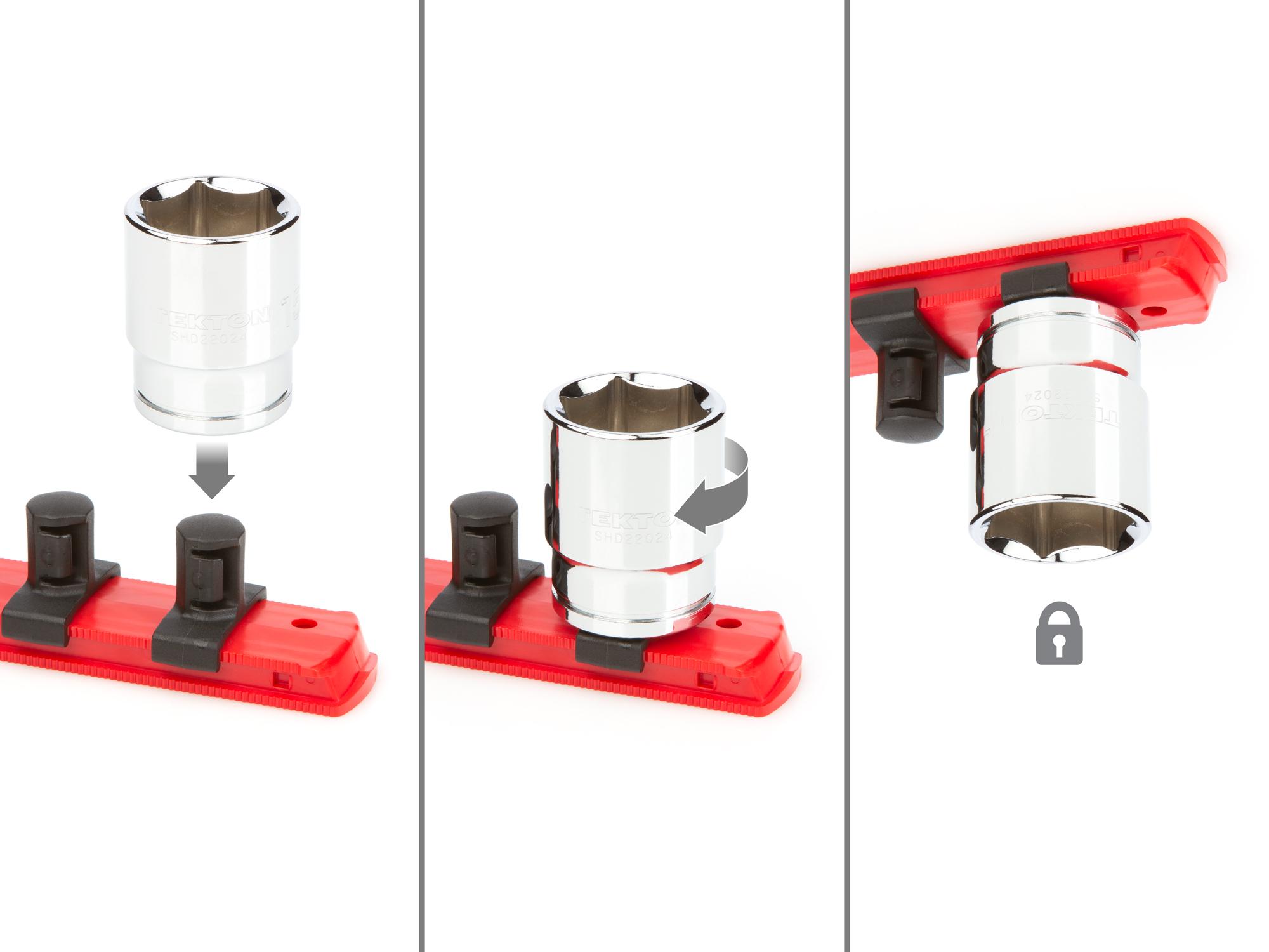 Includes: 3/8-1 inch (SAE), 10-24 mm (Metric) 6-point standard-length sockets. No skipped sizes. Comes with rail and tray storage. SHD92201.