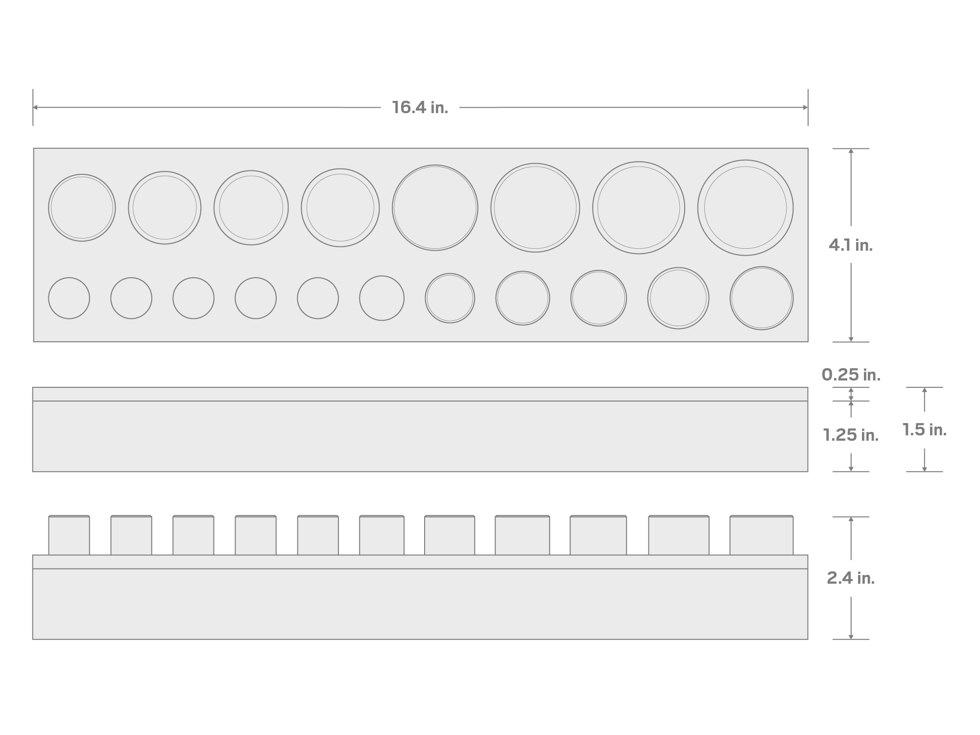 Specs for 1/2 Inch Drive Shallow 6-Point Socket Set with 16 x 4 Inch Foam Organizer, 19-Piece (3/8 - 1-1/2 in.)