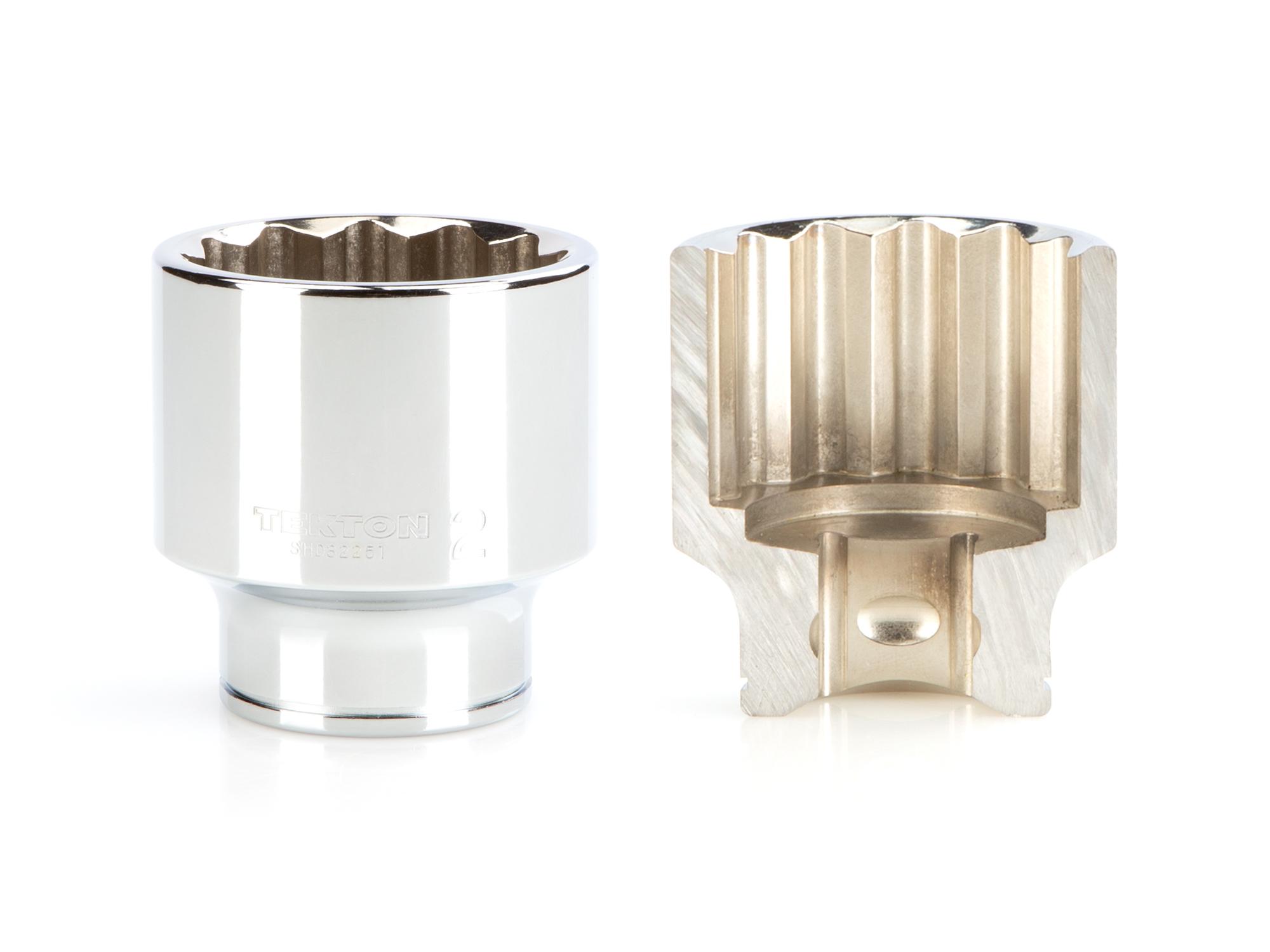 Includes: 1-1/2 - 2 inch (SAE) chrome sockets with large stamped markings for visibility. Grips the flat sides of fasteners to prevent round-off. SHD93033.
