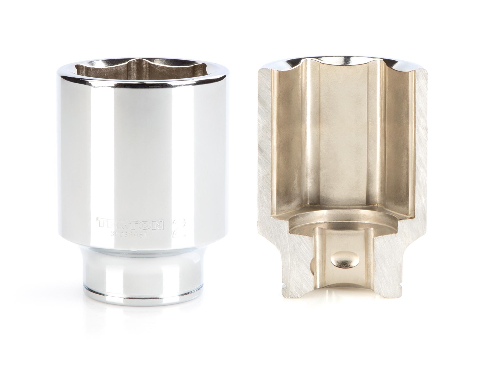 Includes: 1-1/2 - 2 inch (SAE) chrome deep sockets with large stamped markings for visibility. Grips the flat sides of fasteners to prevent round-off. SHD93035.
