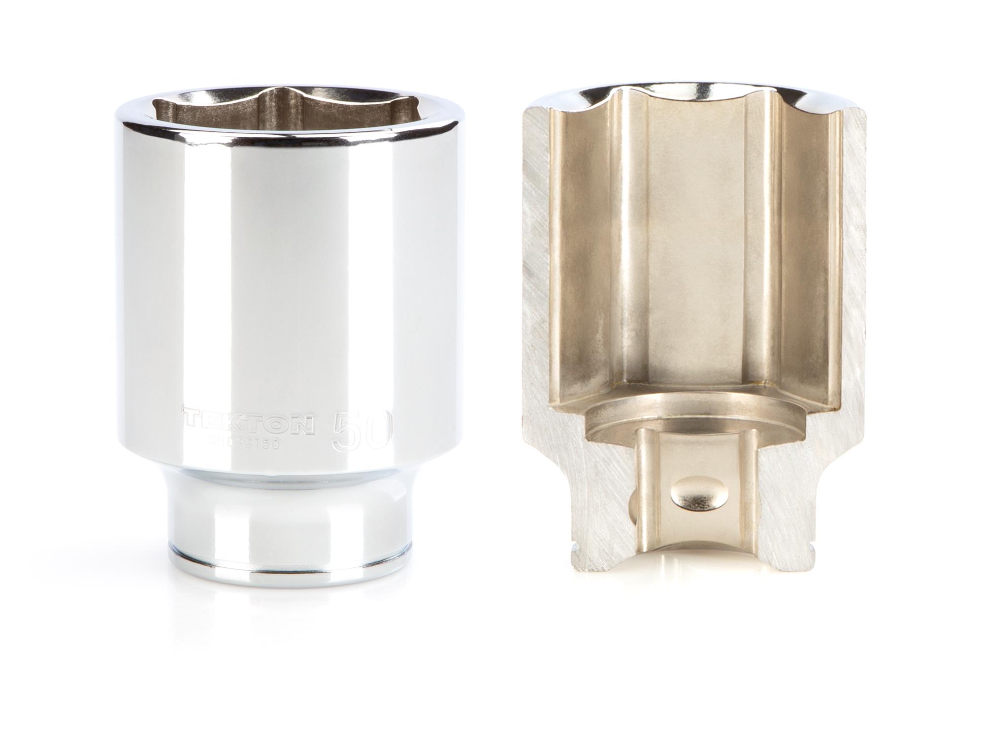 Includes: 32-50 mm (Metric) chrome deep sockets with large stamped markings for visibility. Grips the flat sides of fasteners to prevent round-off. SHD93036.