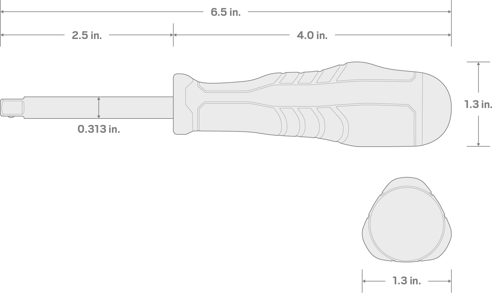 Specs for 1/4 Inch Drive High-Torque Spinner Handle