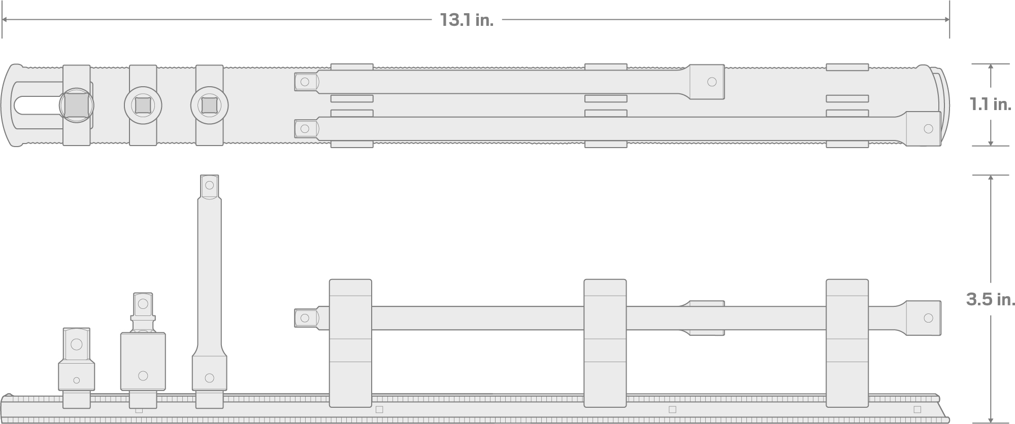 Specs for 1/4 Inch Drive Impact Extension and Accessory Set with Rail (5-Piece)