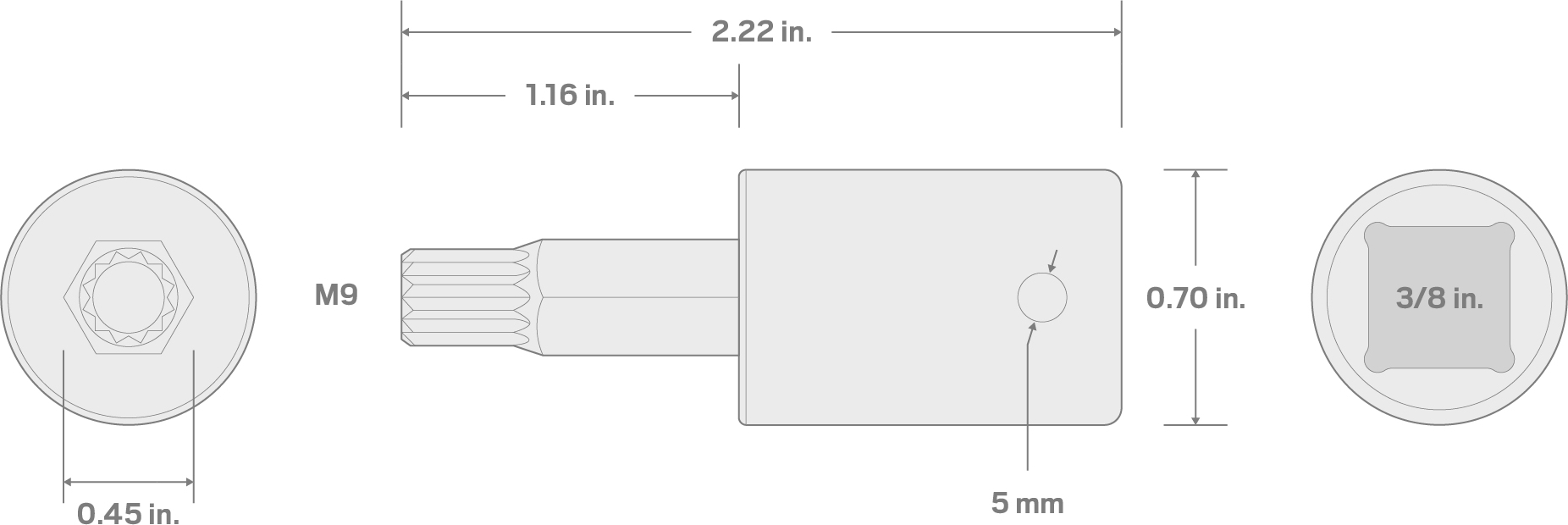 Specs for 3/8 Inch Drive x M9 Triple Square Impact Bit Socket