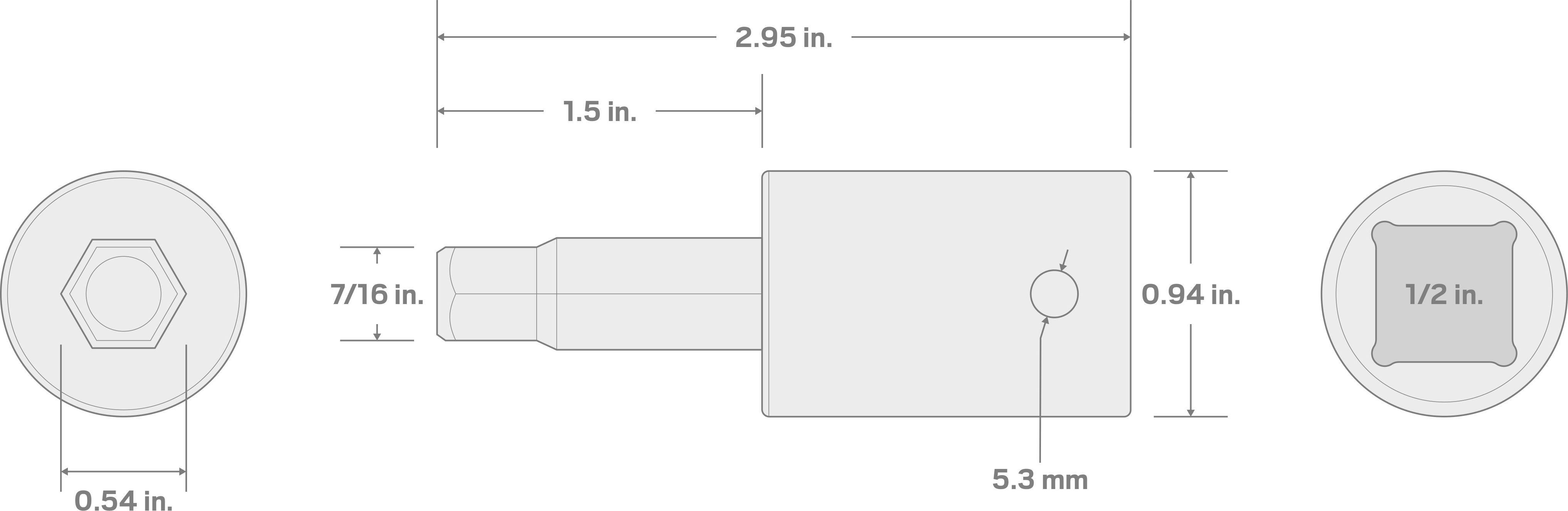 Specs for 1/2 Inch Drive x 7/16 Inch Hex Impact Bit Socket