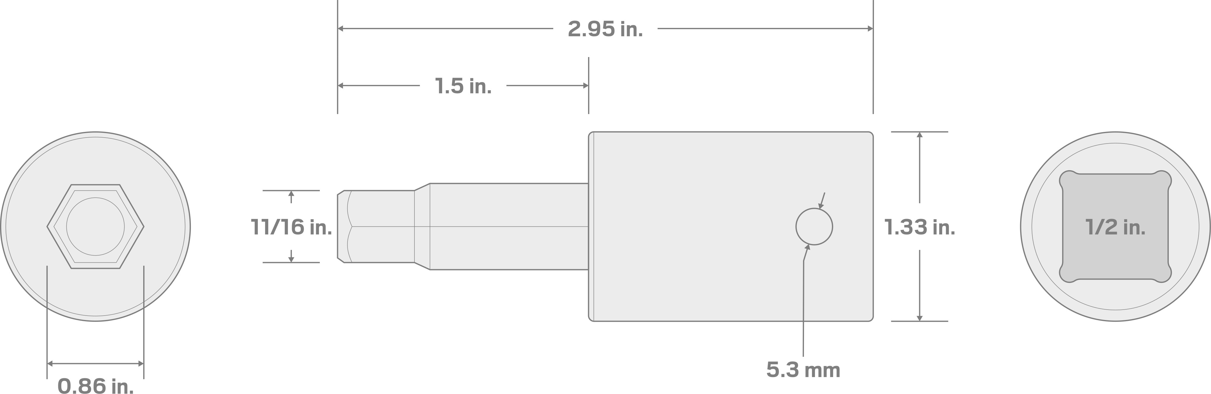 Specs for 1/2 Inch Drive x 11/16 Inch Hex Impact Bit Socket