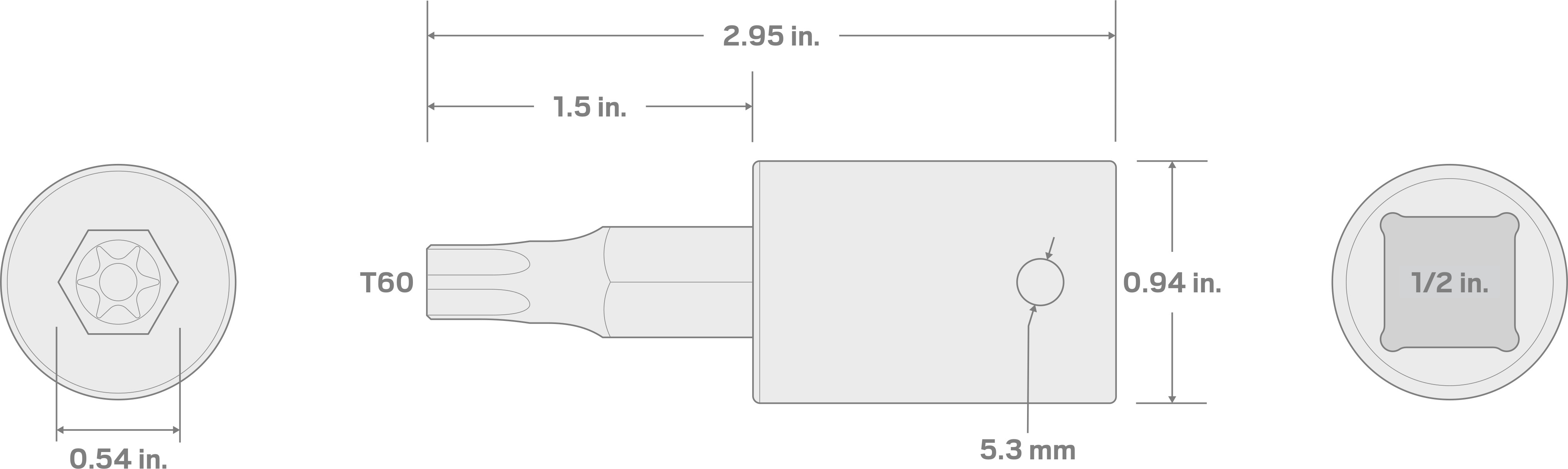 Specs for 1/2 Inch Drive x T60 Torx Impact Bit Socket