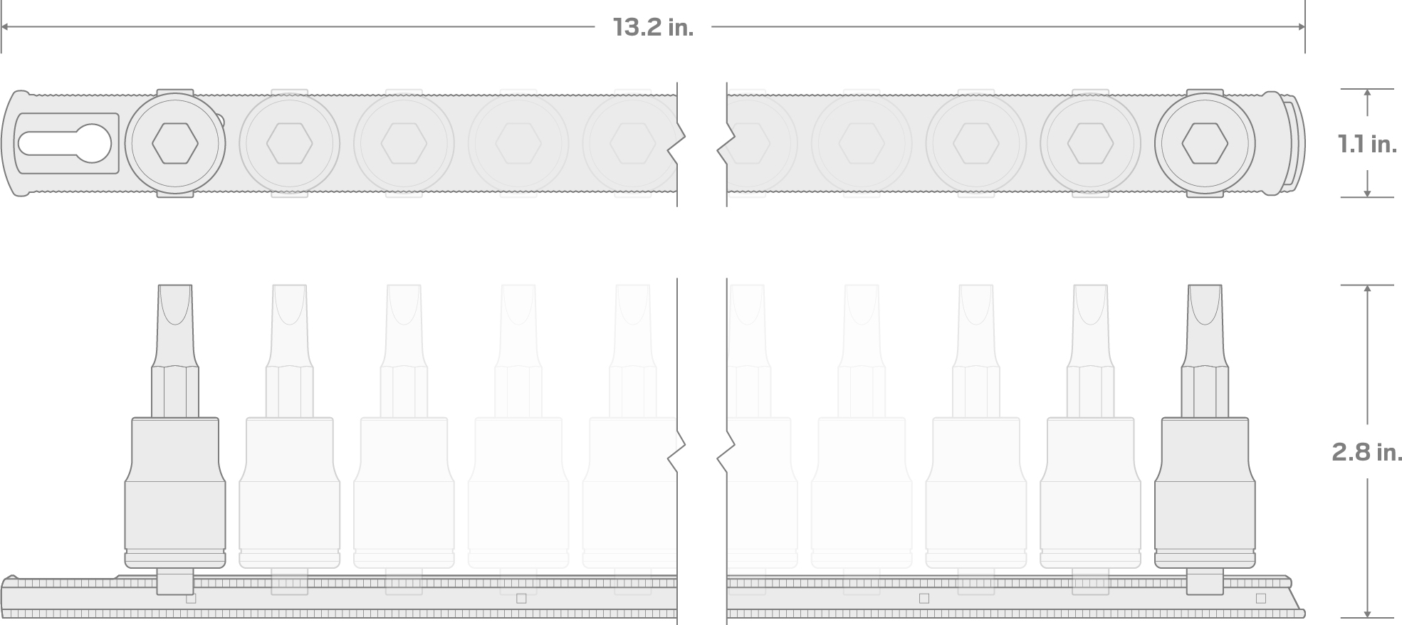 Specs for 3/8 Inch Drive Hex Impact Bit Socket Set with Rail, 9-Piece (5/32-9/16 in.)