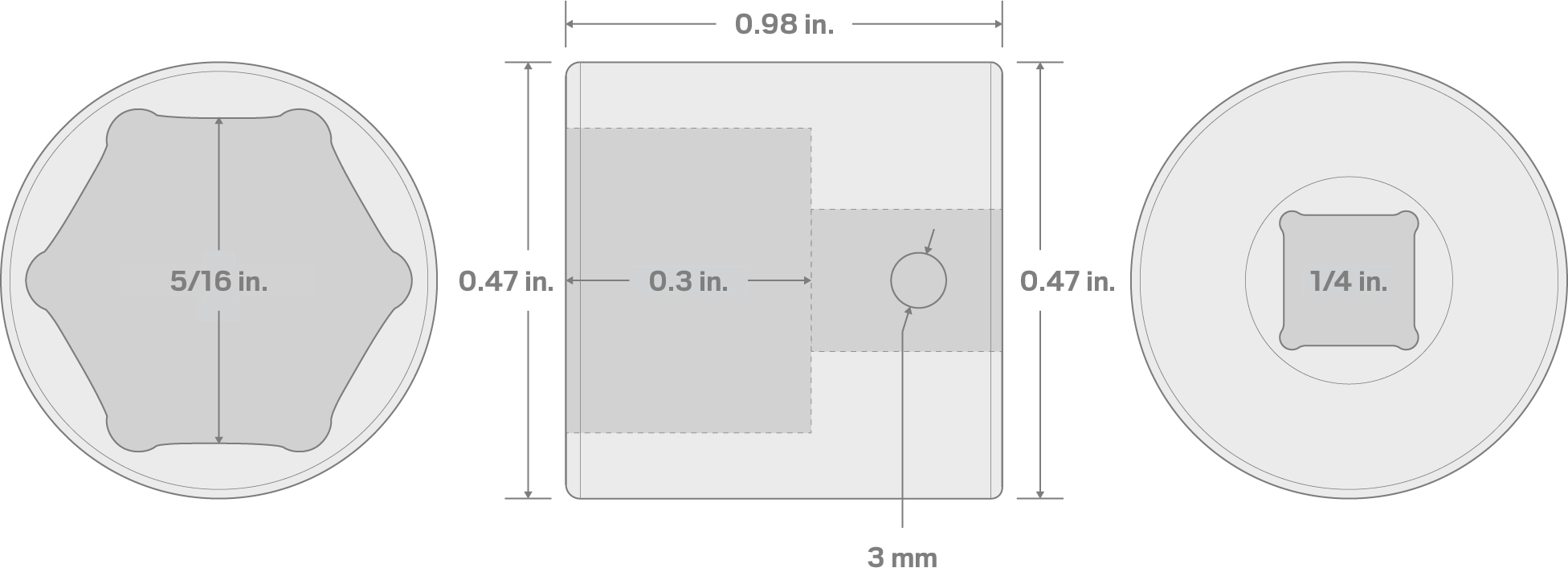 Specs for 1/4 Inch Drive x 5/16 Inch 6-Point Impact Socket