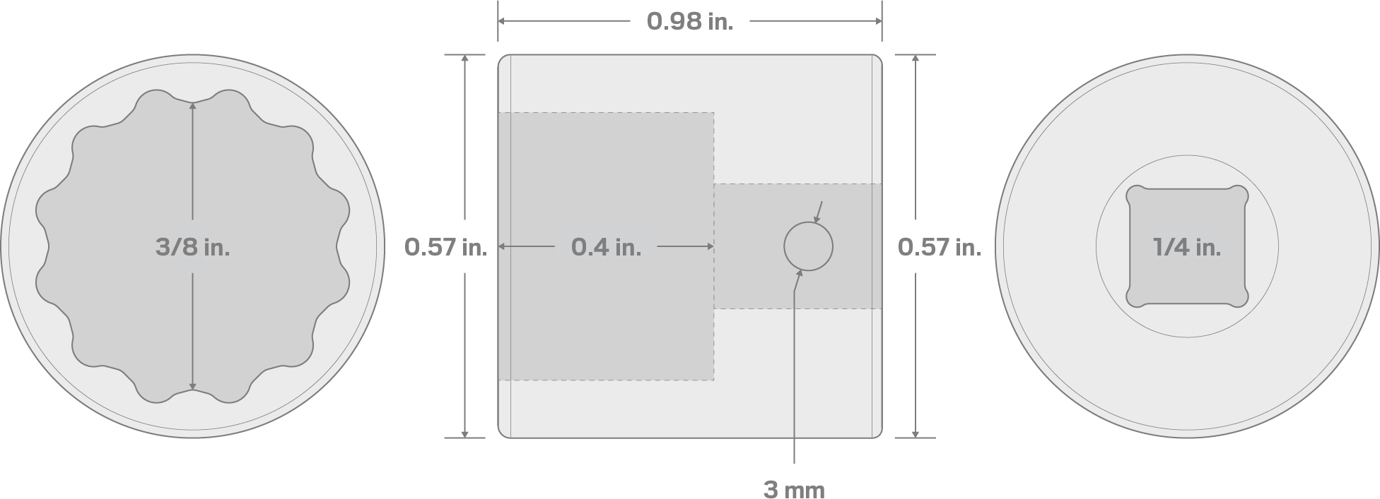 Specs for 1/4 Inch Drive x 3/8 Inch 12-Point Impact Socket