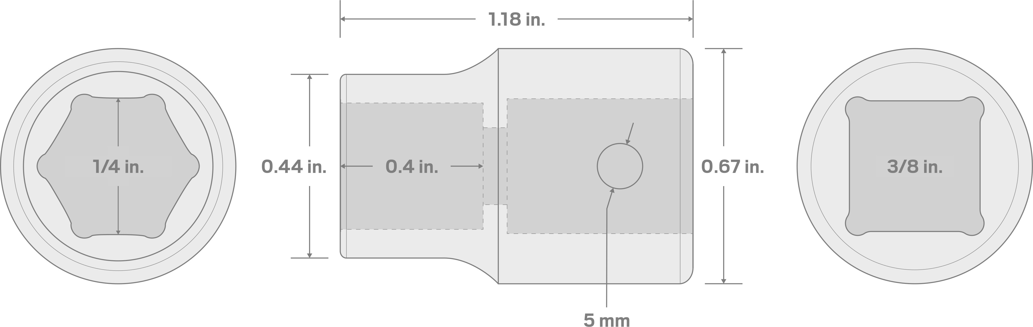 Specs for 3/8 Inch Drive x 1/4 Inch 6-Point Impact Socket