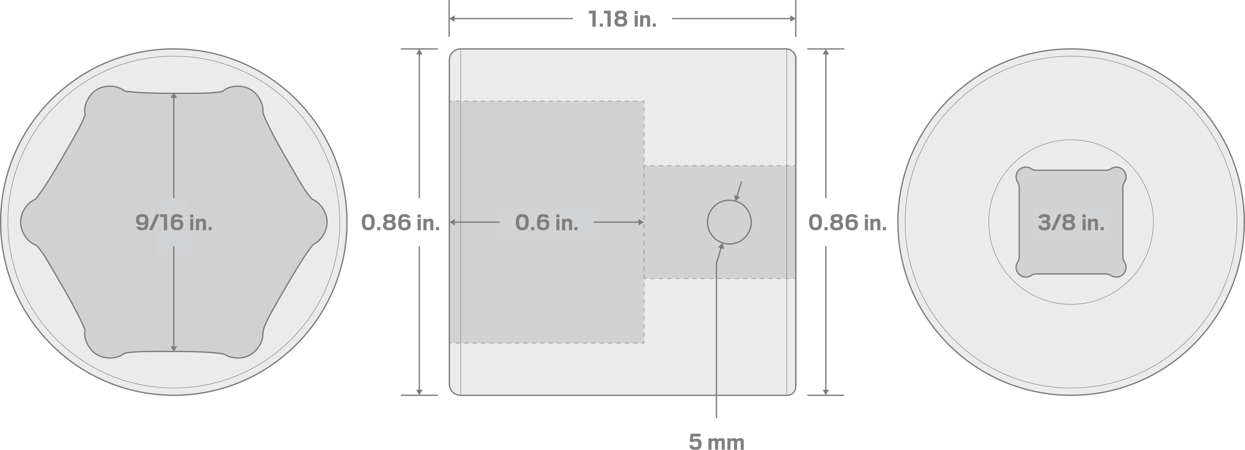 Specs for 3/8 Inch Drive x 9/16 Inch 6-Point Impact Socket