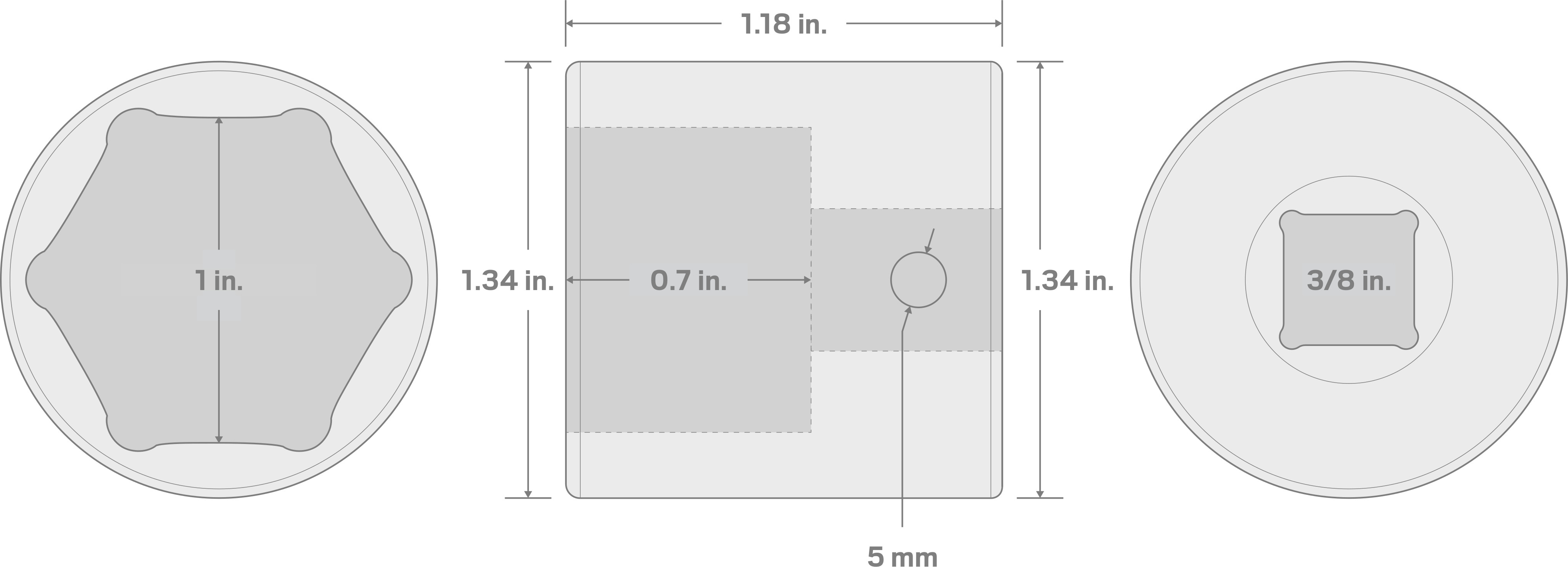 Specs for 3/8 Inch Drive x 1 Inch 6-Point Impact Socket