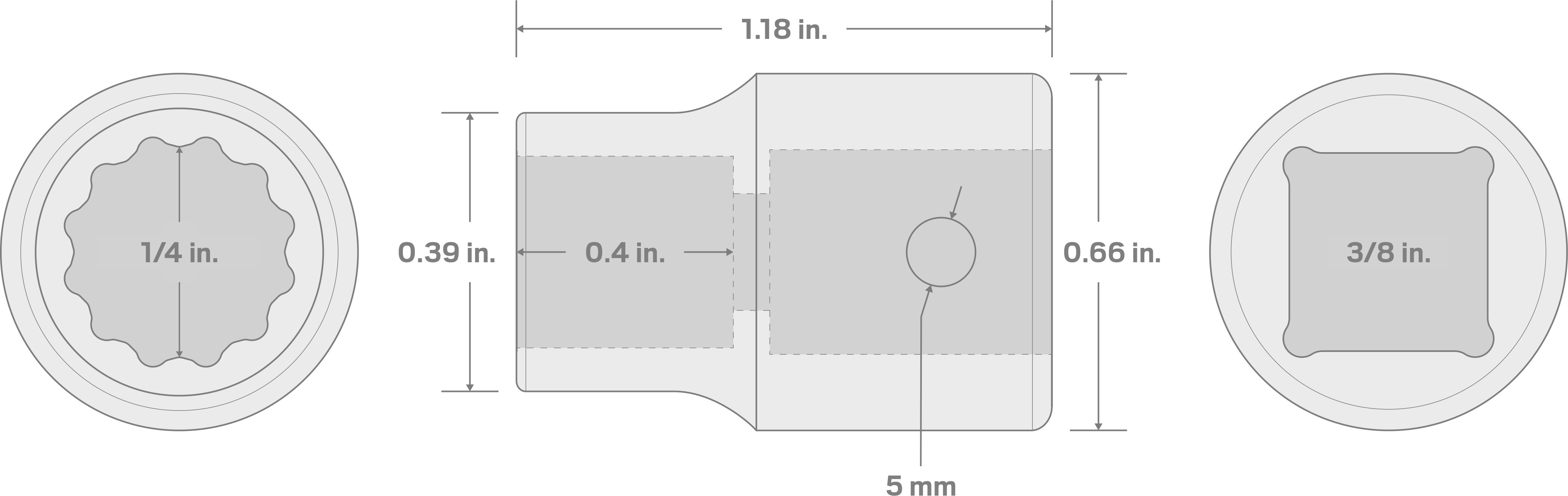 Specs for 3/8 Inch Drive x 1/4 Inch 12-Point Impact Socket