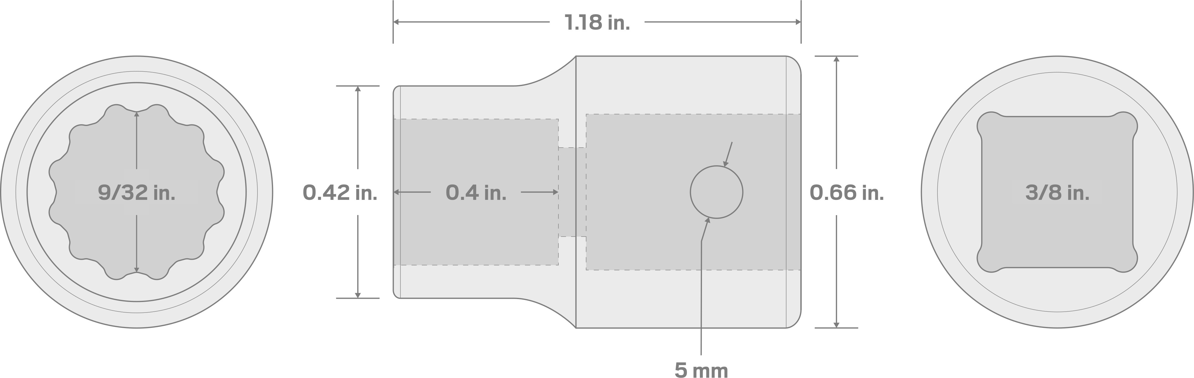 Specs for 3/8 Inch Drive x 9/32 Inch 12-Point Impact Socket