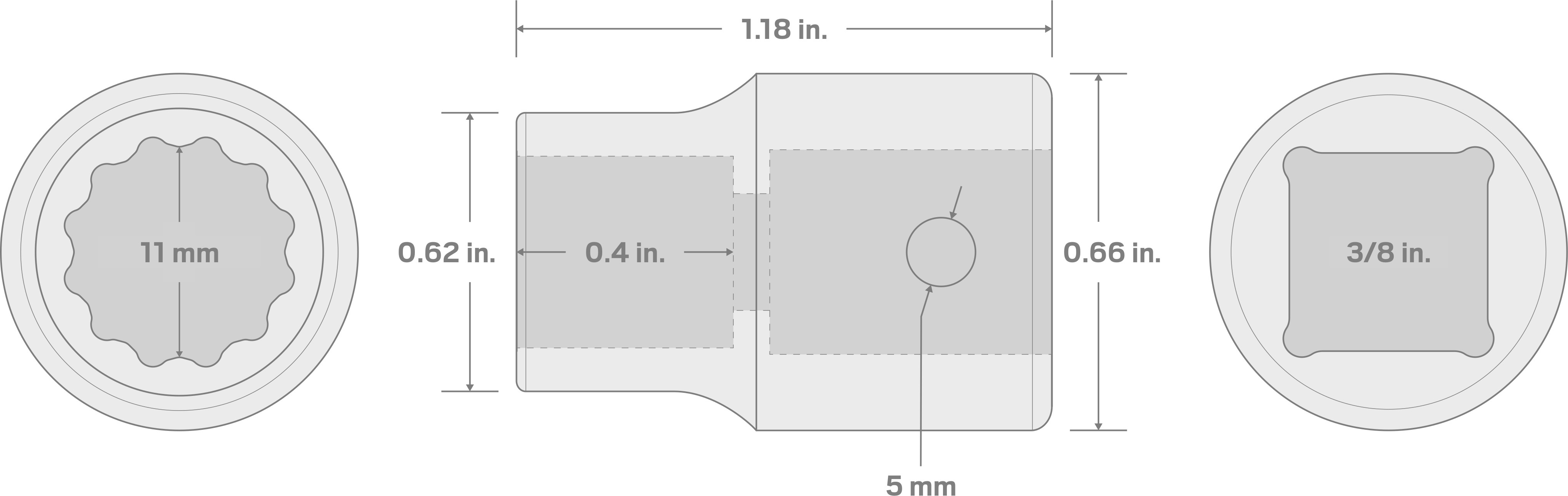 Specs for 3/8 Inch Drive x 11 mm 12-Point Impact Socket