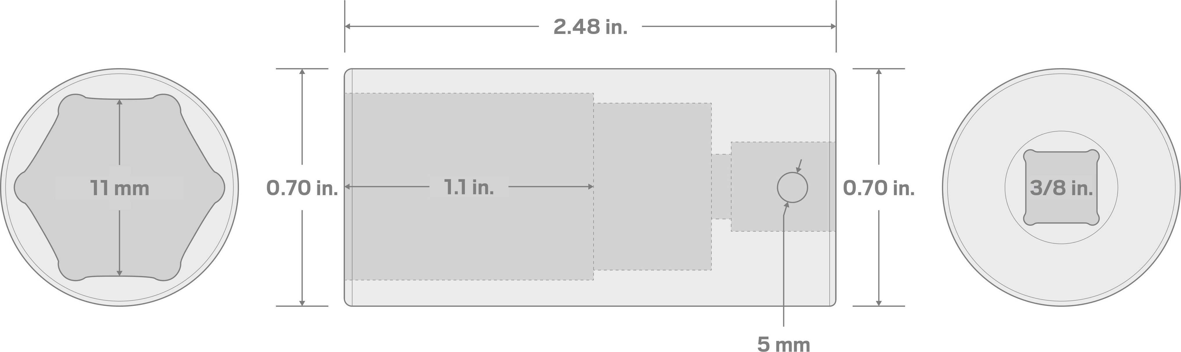 Specs for 3/8 Inch Drive x 11 mm Deep 6-Point Impact Socket