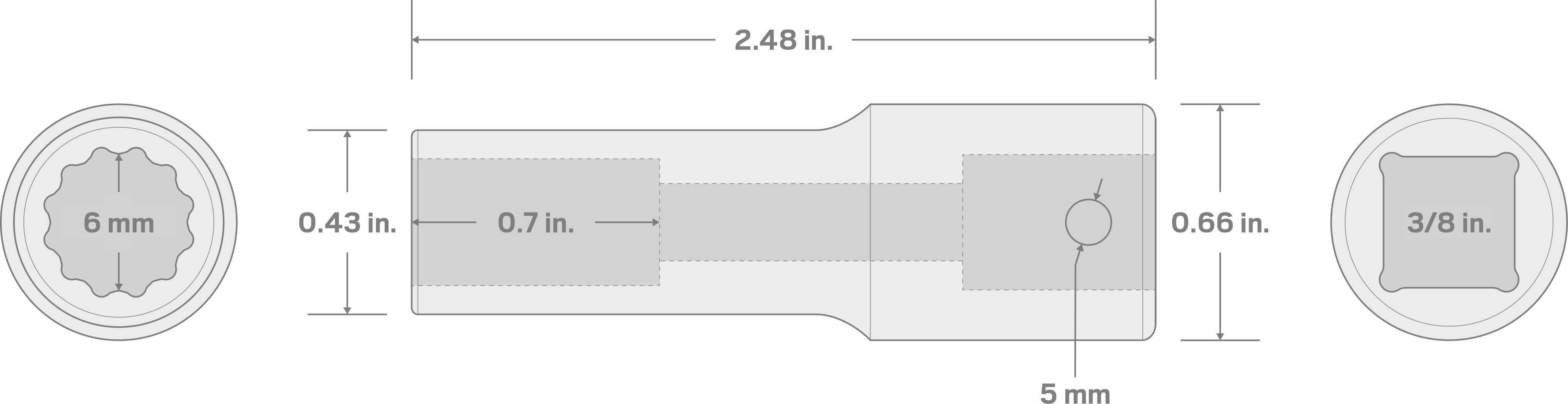 Specs for 3/8 Inch Drive x 6 mm Deep 12-Point Impact Socket